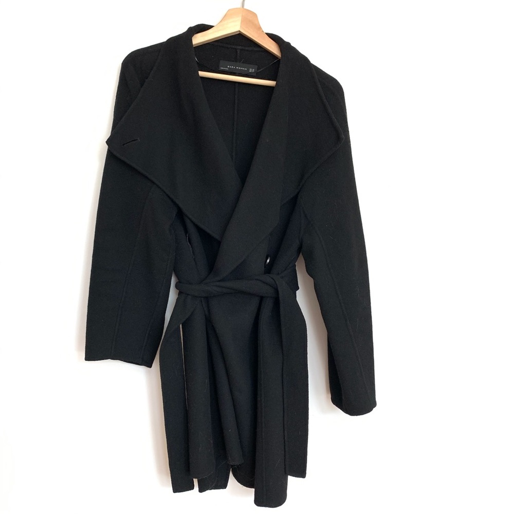 Zara black wrap coat with a belt